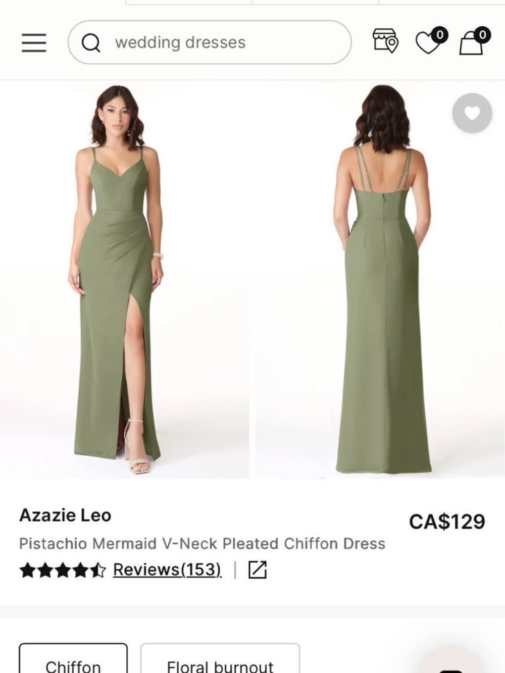 Azazie Pistachio V-Neck Mermaid Chiffon Gown